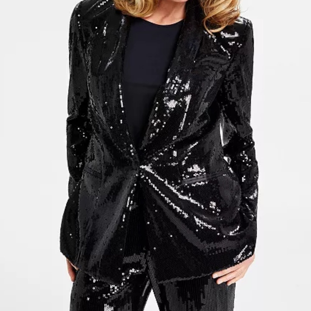 NWT INC woman’s formal event concert party black sequins blazer. S